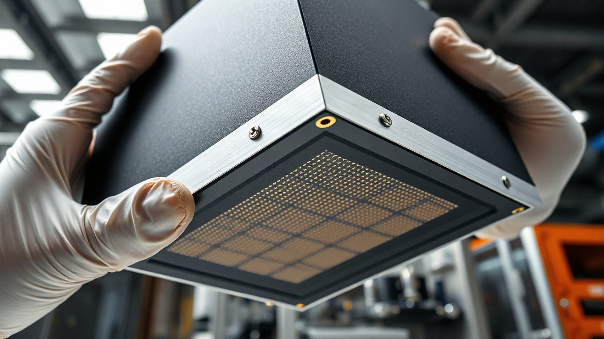 A multi-die AI accelerator package on a packaging bench. AMD licenses its Helios rack design to partners and sells the silicon that goes inside. Photo: The Signal / AI-generated.
