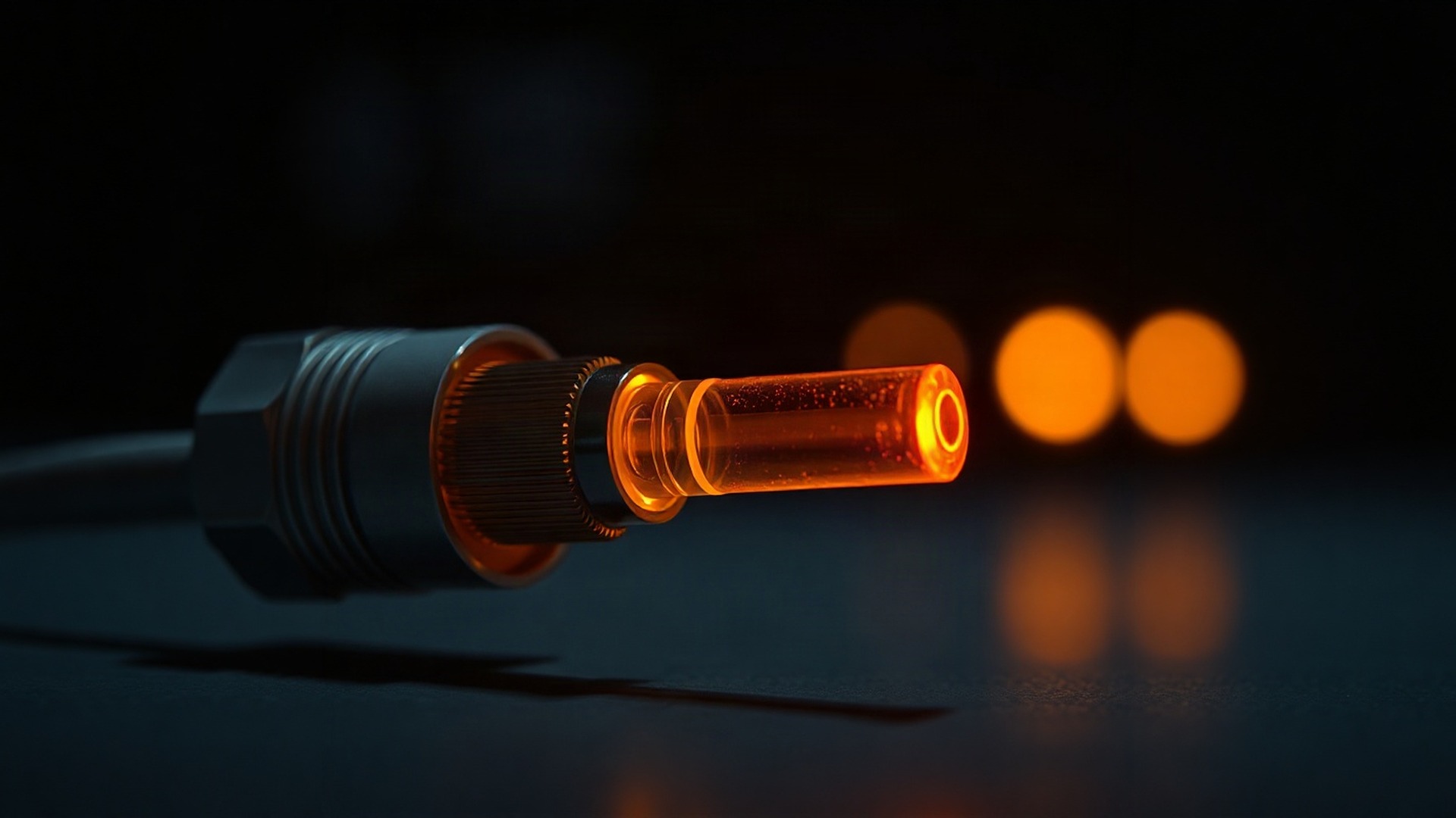 Macro of an optical transceiver with glowing fiber connections. Photo: The Signal / AI-generated.