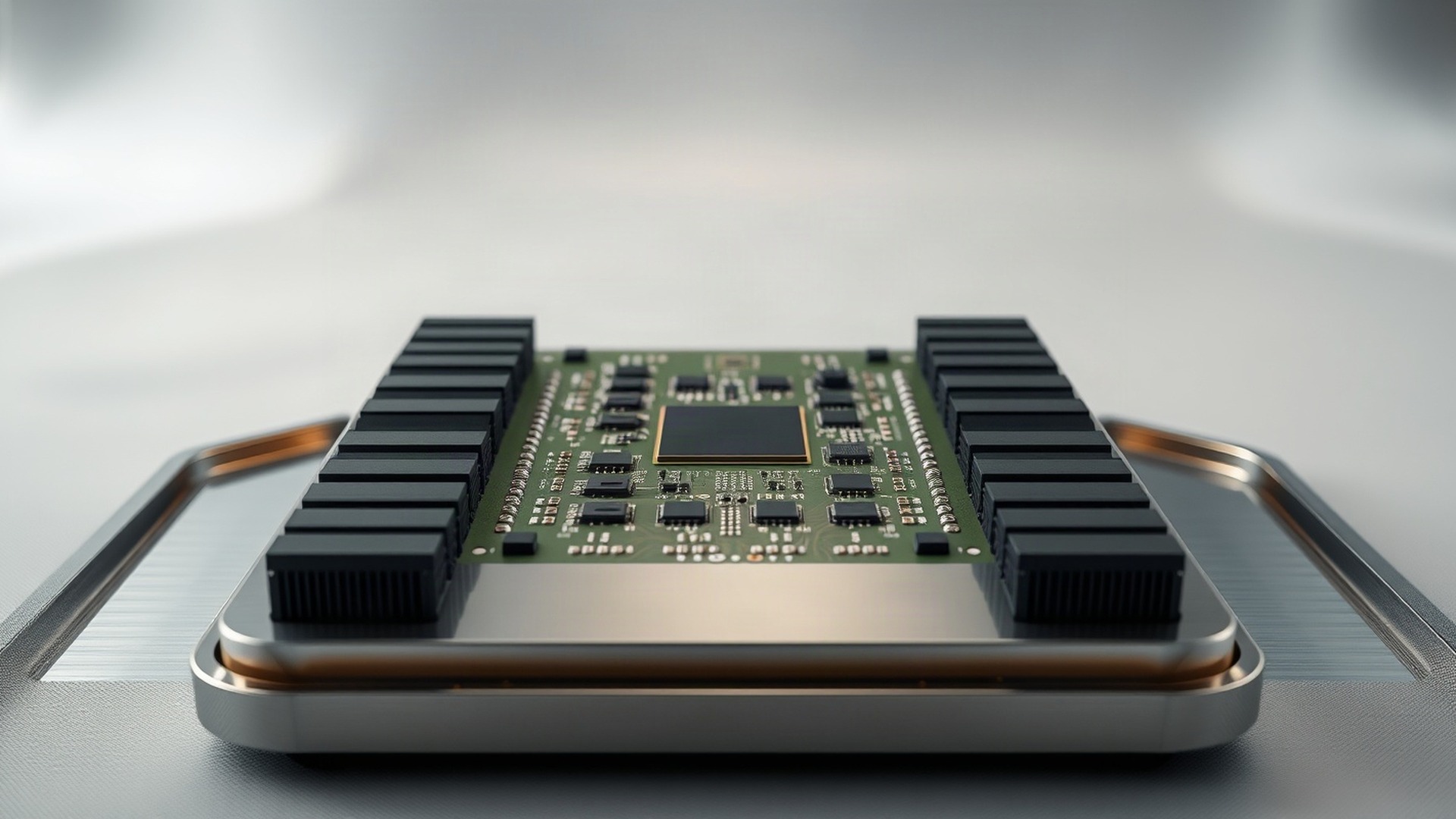 A multi-chiplet AI accelerator package photographed on an anti-static tray. Microsoft said on Oct. 12, 2026 that it will scale its in-house Azure Maia family to multi-gigawatt deployments starting in 2027, making Maia the primary inference system for Microsoft products and services. Photo: The Signal / AI-generated.