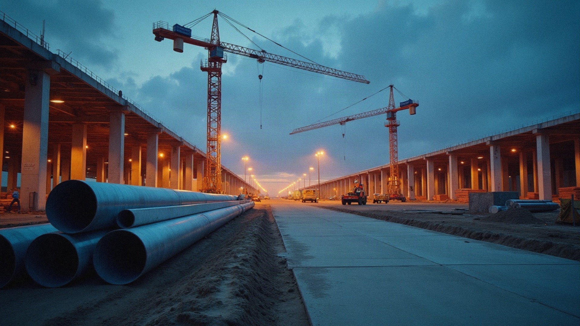 A data center under construction at dusk. Oracle is borrowing to build AI capacity faster than its customers pay for it, which is why its credit default swaps now say more about the AI trade than its earnings do. Photo: The Signal / AI-generated.