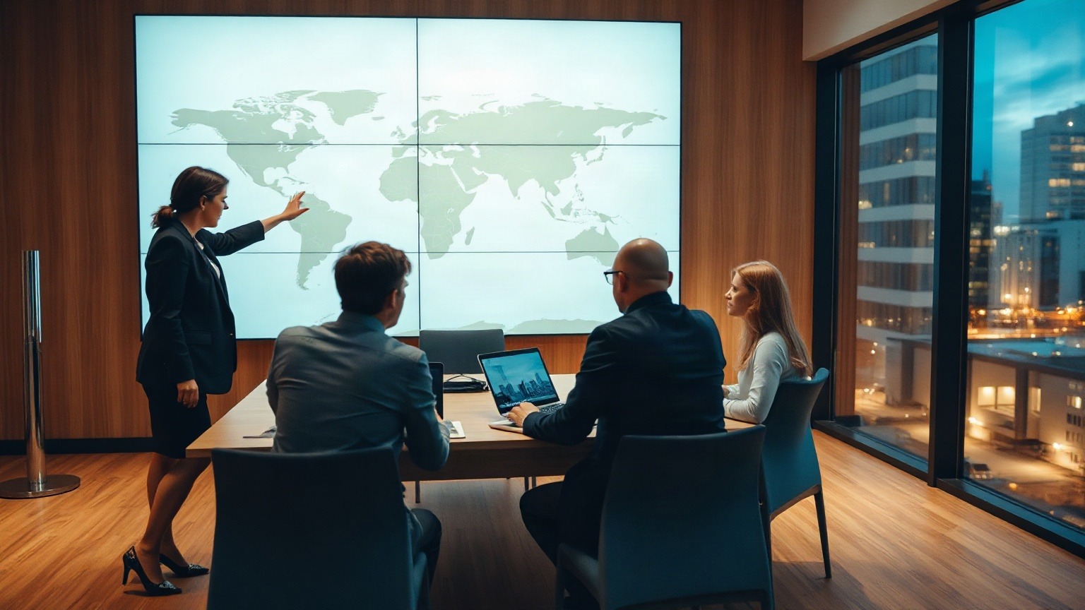 Analysts work through an operational data map in a corporate intelligence room. Palantir sells the software layer that turns an organization’s data into a map of its decisions, without owning the compute underneath. Photo: The Signal / AI-generated.