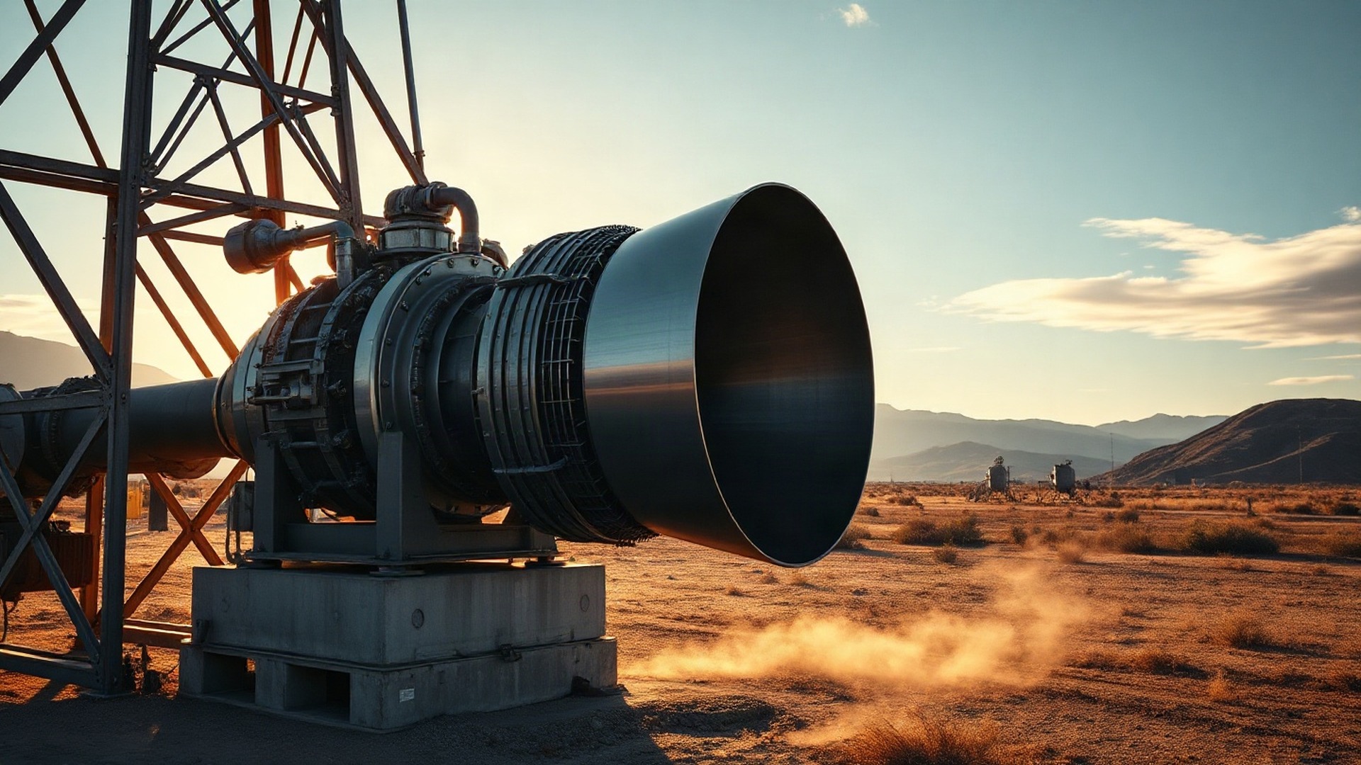 A Rocket Lab Archimedes engine on the test stand, where the engine that has to carry Neutron to orbit is still being qualified.
