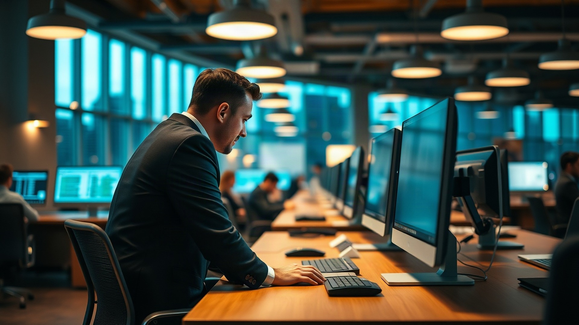 An employee works a desktop in a modern open-plan office. ServiceNow's software is the routing layer behind those screens, moving tickets, approvals and access requests across IT, human resources and finance; on Oct. 12, 2026 the shares surrendered an early rally as investors weighed whether AI agents can lift contract values beyond per-seat licenses. Photo: The Signal / AI-generated.