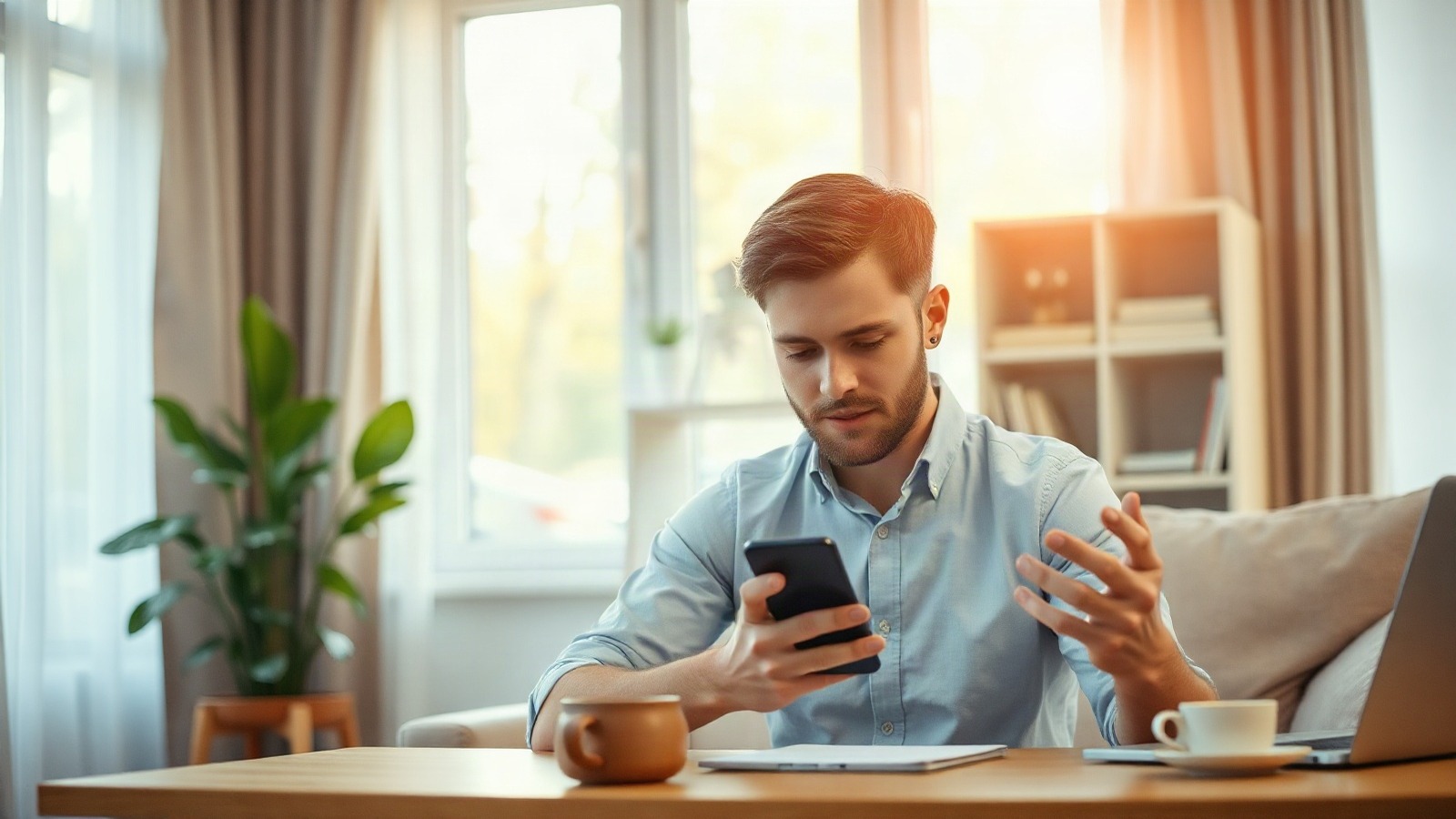A customer checks a mobile banking app on a smartphone in a sunlit apartment. SoFi built a national bank charter and a consumer app, then lent depositors' money back out as personal, student and home loans. Photo: The Signal / AI-generated.