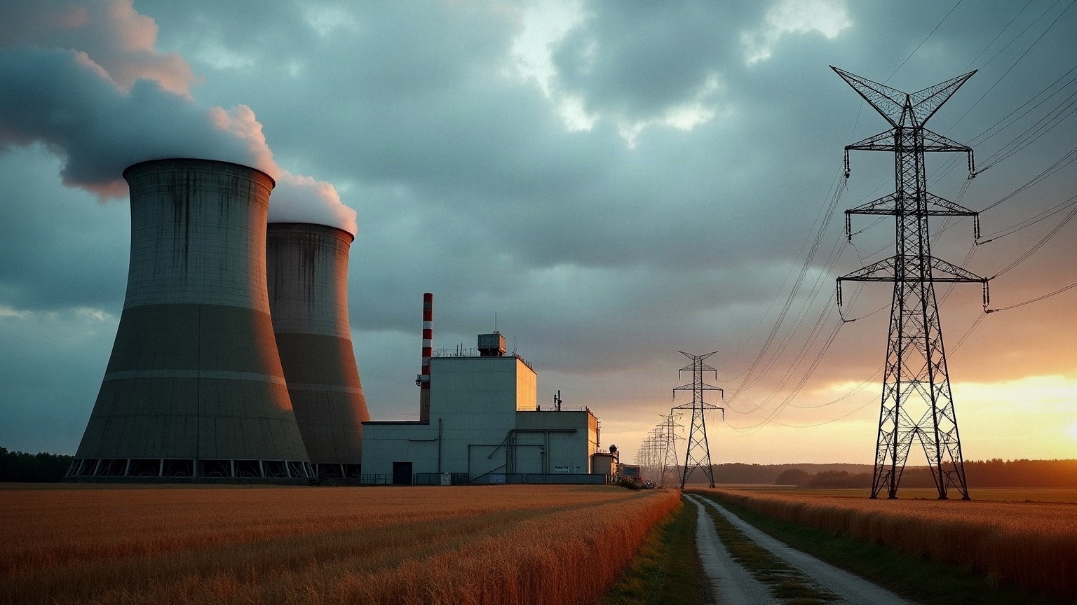 Cooling towers at a nuclear station on the PJM grid, where Vistra has contracted 2,609 MW of output to Meta for 20 years. Photo: The Signal / AI-generated.